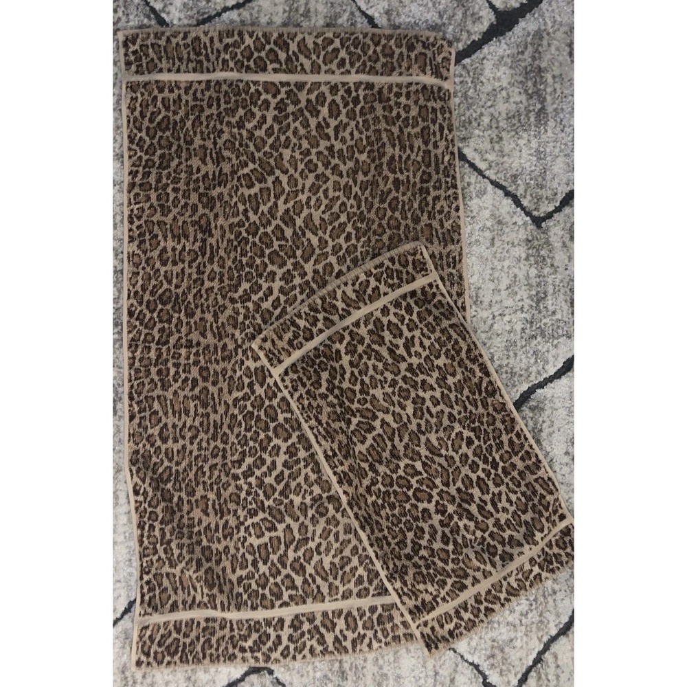 Vintage Ralph Lauren Aragon Leopard 1 Bath Towel & 1 Hand Towel Animal Print